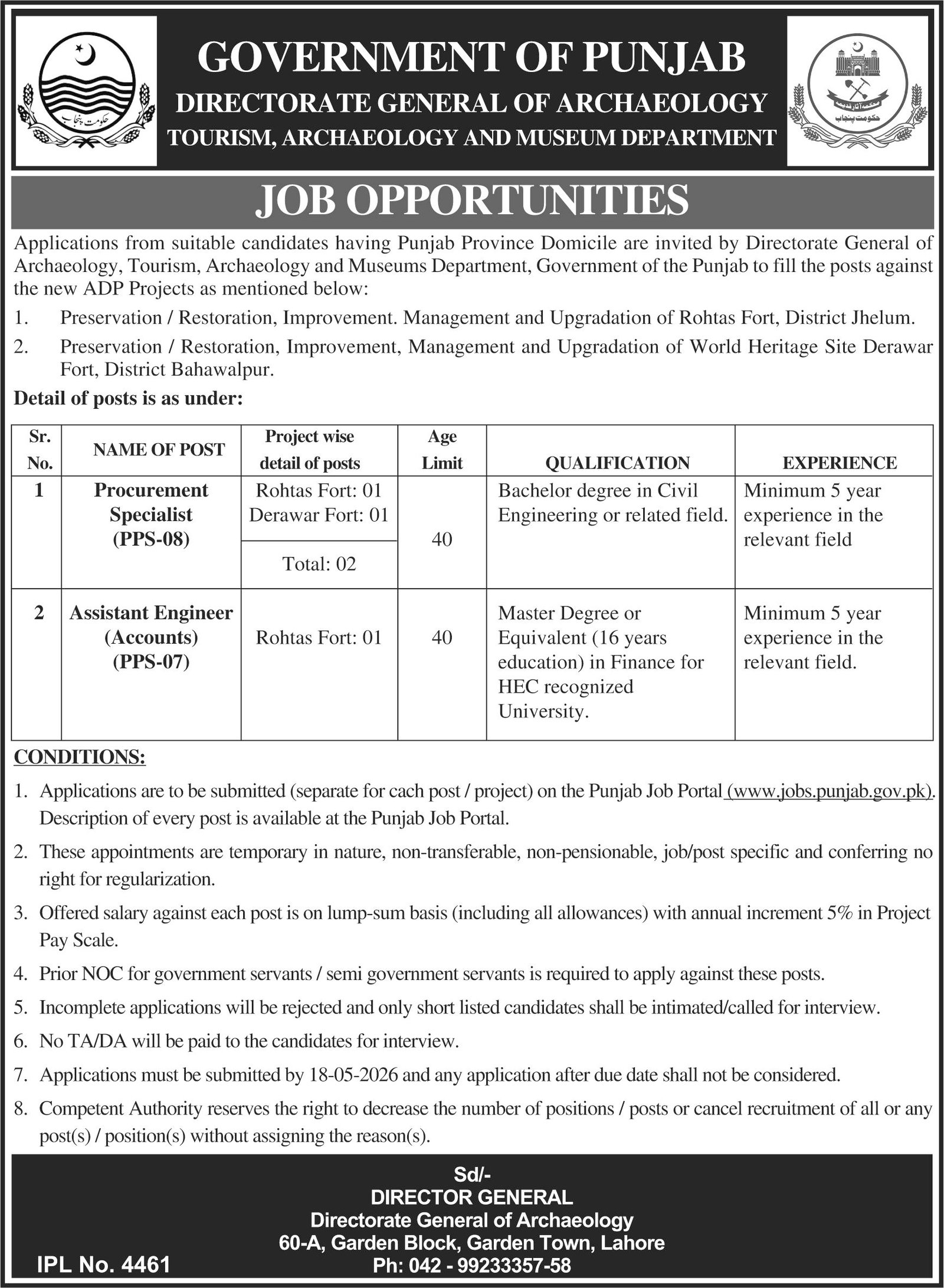 Tourism Archaeology & Museum Department Lahore Jobs 2026 – Tourism Development Corporation of Punjab Jobs 2026 — original advertisement