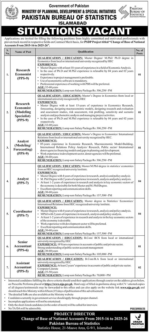 Pakistan Bureau Of Statistics Islamabad Jobs 2026 Jobs 2026 — original advertisement