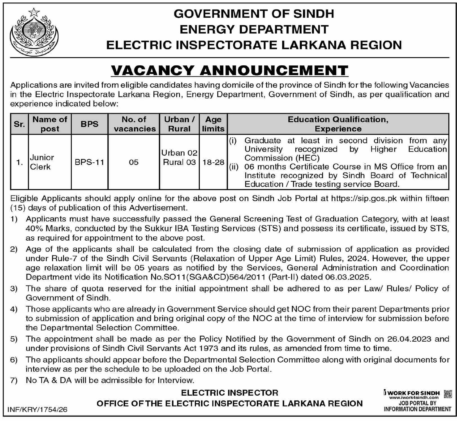 Energy Department Karachi Jobs 2026 – Energy Department Karachi Sindh Jobs 2026 — original advertisement