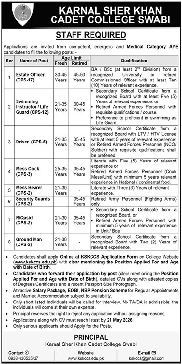 Karnal Sher Khan Cadet College Swabi Jobs 2026 Jobs 2026 — original advertisement