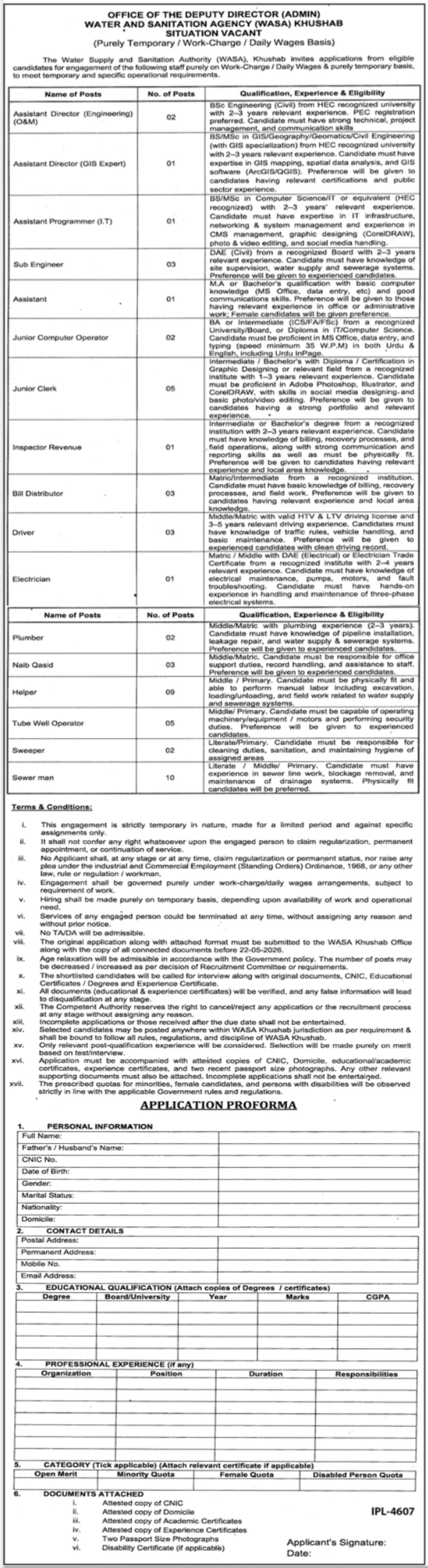 Water And Sanitation Agency WASA Khushan Jobs Notice 2026 – Water and Sanitation Agency (LDA) Lahore Jobs 2026 — original advertisement