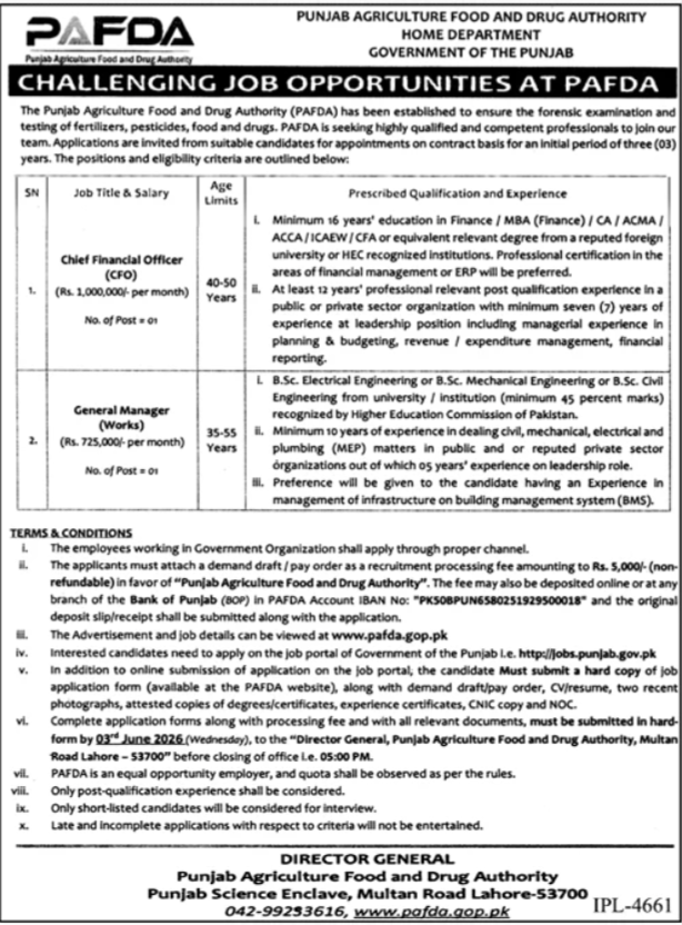 Punjab Agriculture Food & Drug Authority PAFDA Lahore Jobs – Punjab Agriculture Research Board (PARB) Jobs 2026 — original advertisement