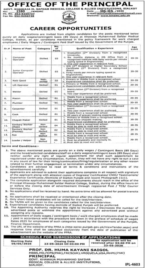 Govt Khawaja Muhammad Safdar Medical College Jobs – Public Sector Organization Jobs 2026 — original advertisement