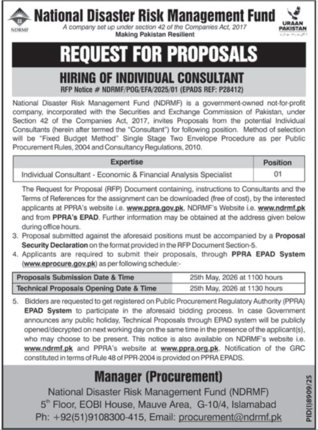 National Disaster Risk Management Fund NDRMF Islamabad Job – National Disaster & Risk Management Fund Jobs 2026 — original advertisement