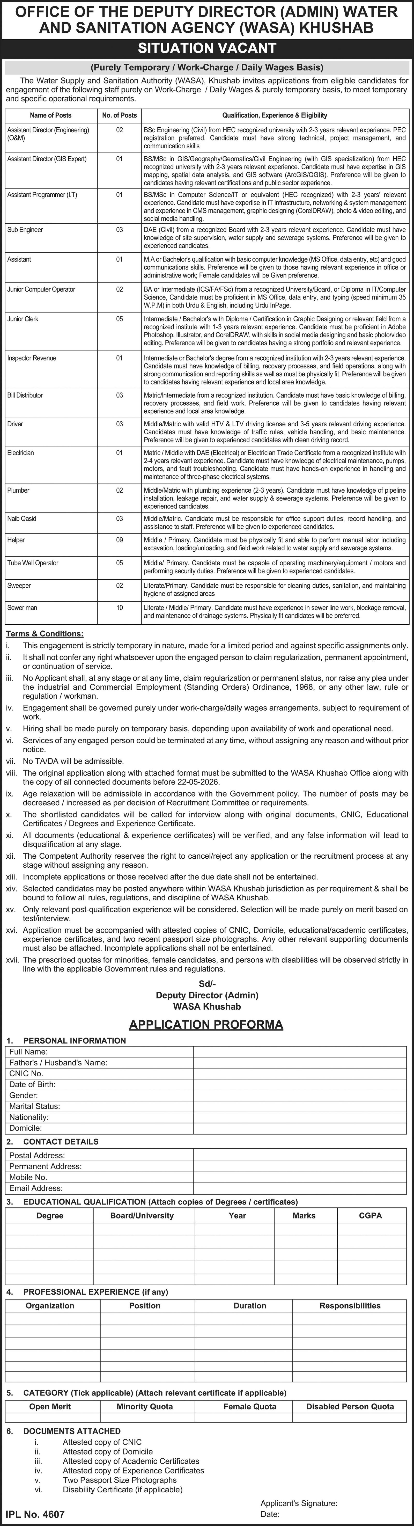 Water And Sanitation Agency WASA Khushab Jobs 2026 – Water and Sanitation Agency (LDA) Lahore Jobs 2026 — original advertisement