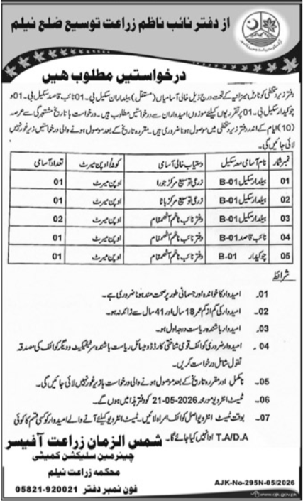 Agriculture Department Neelum Jobs 2026 – Agriculture Department  Azad Jammu & Kashmir Jobs 2026 — original advertisement