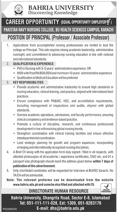 Bahria University Islamabad Job 2026 Jobs 2026 — original advertisement