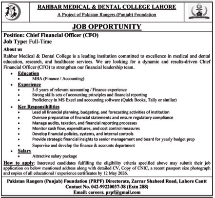 Rahbar Medical & Dental College Lahore Cantt Job 2026 Jobs 2026 — original advertisement