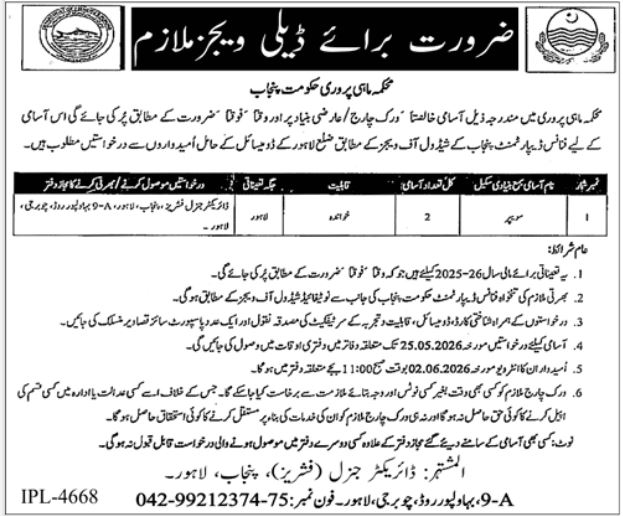 Fisheries Department Punjab Jobs 2026 For Sweeper – Forest Wildlife & Fishries Department Punjab Jobs 2026 — original advertisement