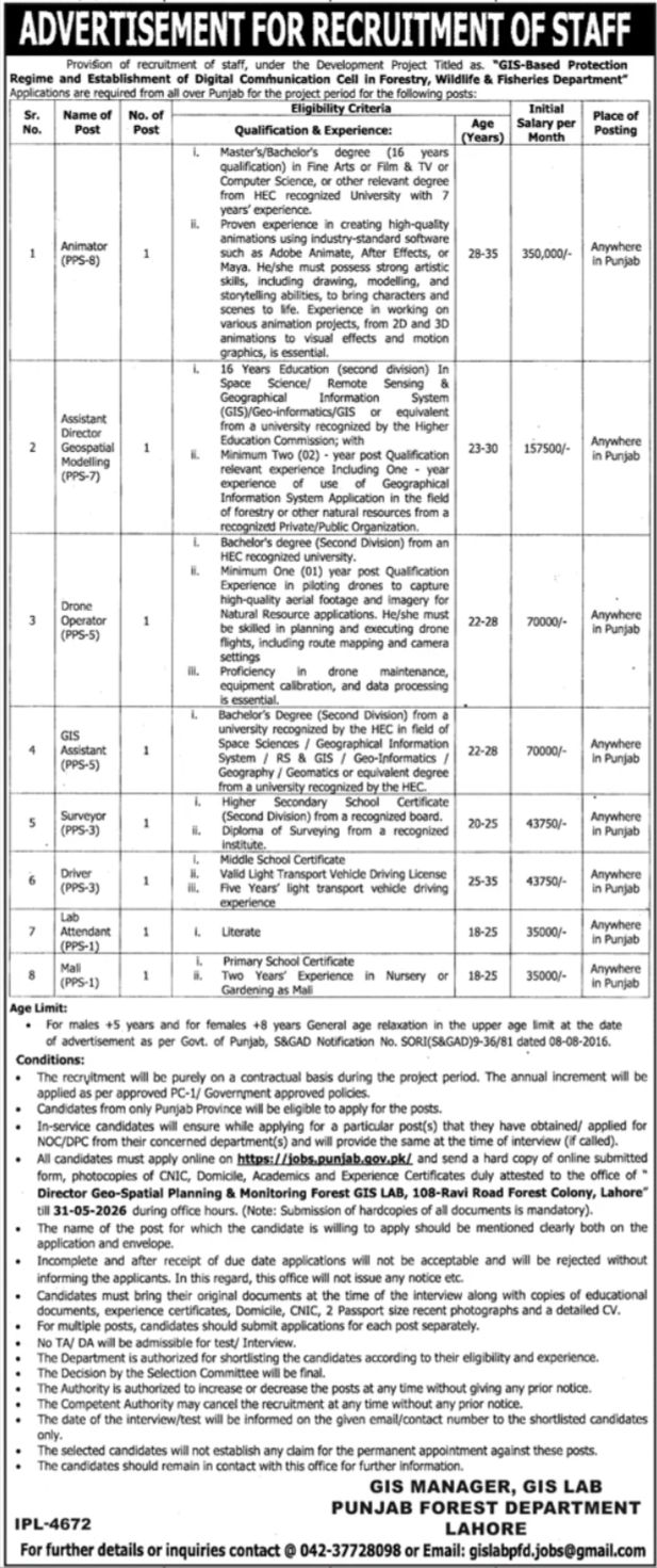 Forestry Wildlife & Fisheries Department Punjab Jobs 2026 – Forest Wildlife & Fishries Department Punjab Jobs 2026 — original advertisement