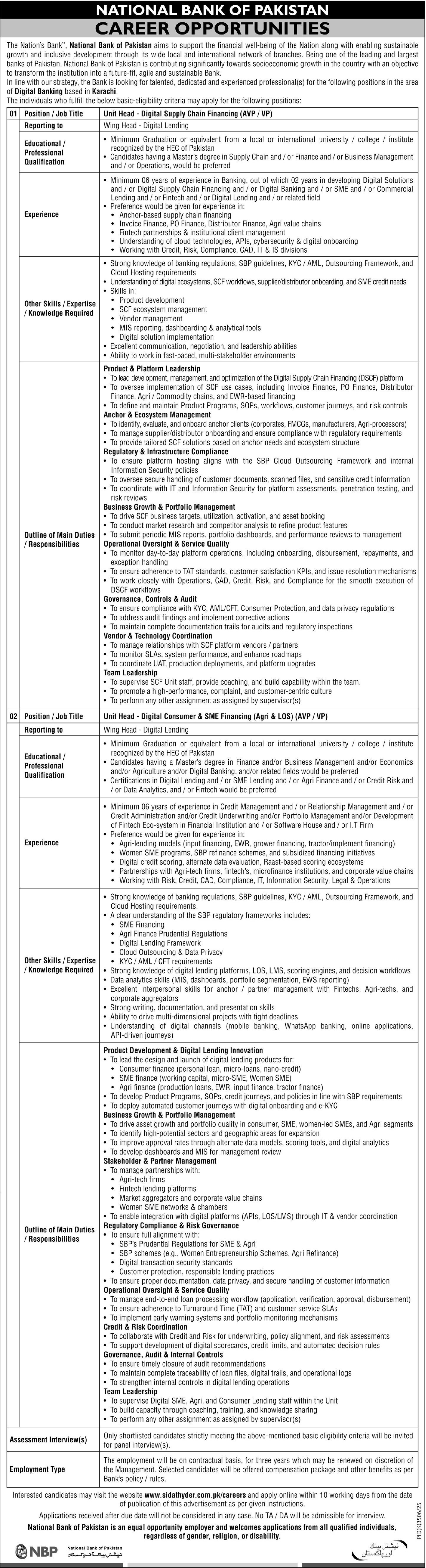 National Bank of Pakistan NBP Karachi Jobs 2026 Jobs 2026 — original advertisement