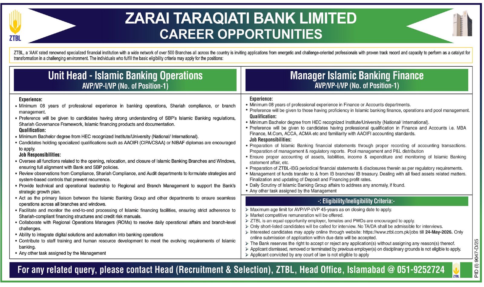 Zarai Taraqiati Bank Limited ZTBL Islamabad Jobs 2026 Jobs 2026 — original advertisement