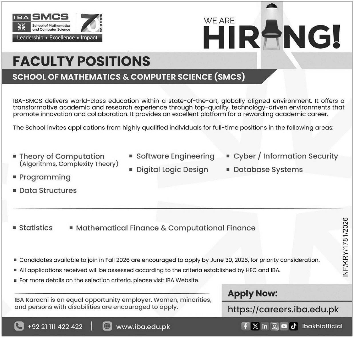 Institute Of Business Administration IBA Jobs 2026 – IBA Karachi Jobs 2026 — original advertisement