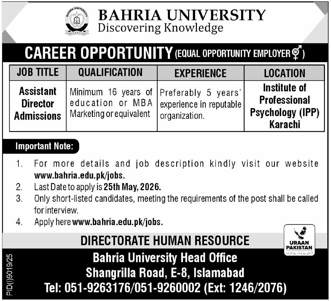Bahria University Islamabad Jobs 2026 Jobs 2026 — original advertisement