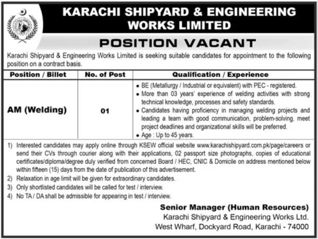 Karachi Shipyard And Engineering Works Limited Job 2026 – Karachi Shipyard & Engineering Works Limited Jobs 2026 — original advertisement