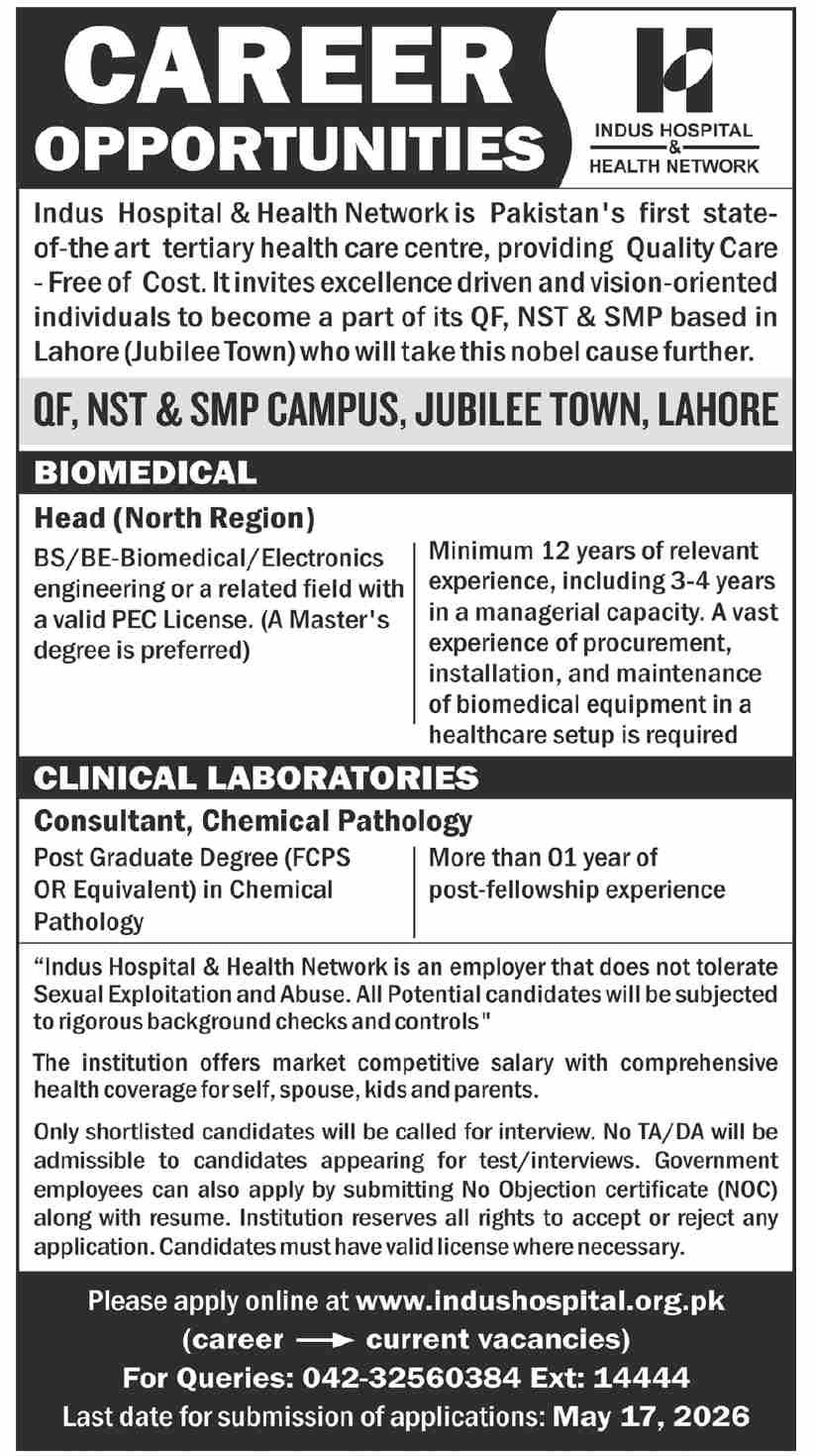 Indus Hospital & Health Network Karachi Jobs 2026 Jobs 2026 — original advertisement