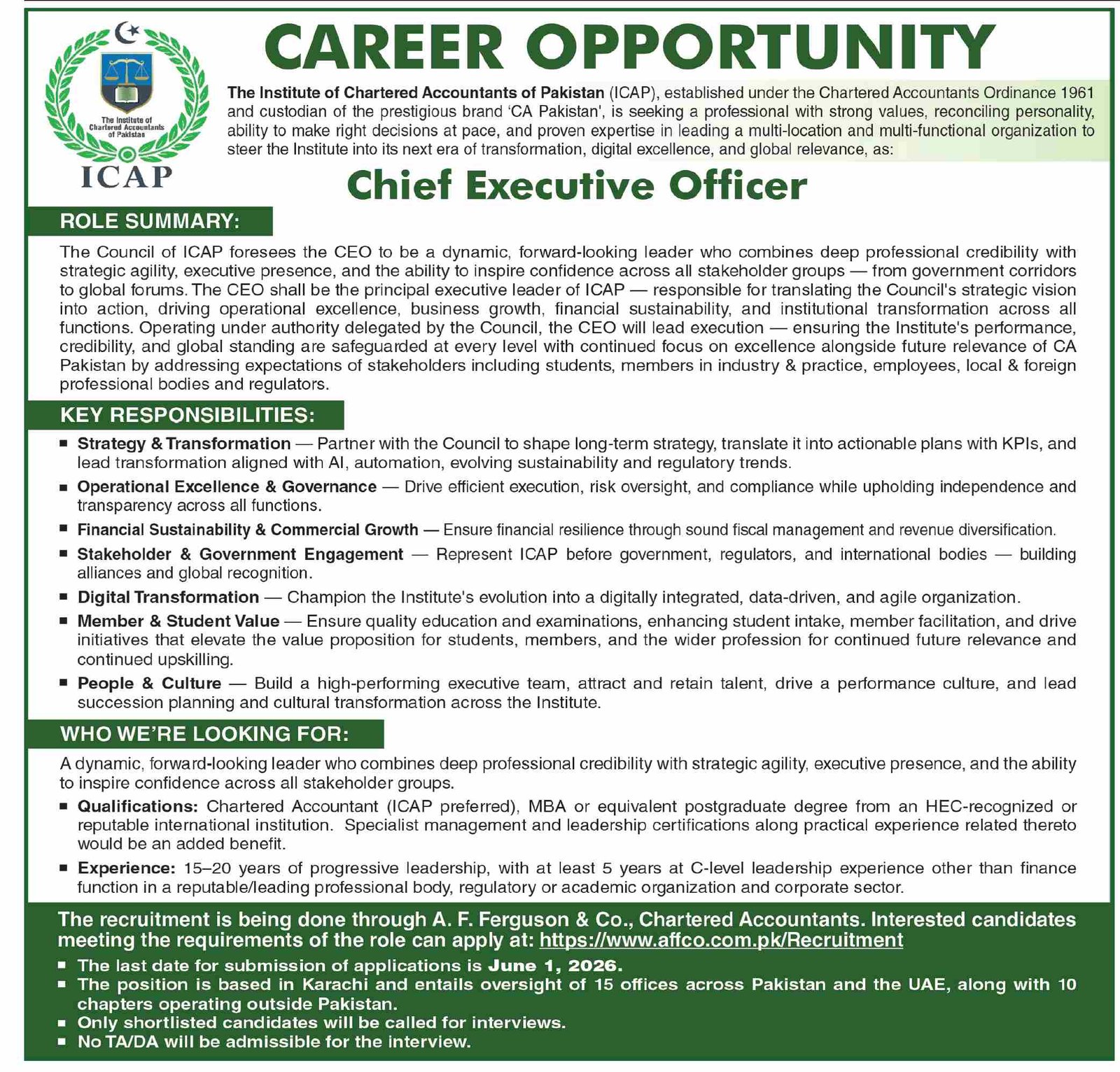 Institute of Charated Accountants of Pakistan Jobs 2026 – Public Sector Organization Jobs 2026 — original advertisement