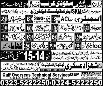 Machine  Opertor and  Spary Painter Jobs in Saudia Arabia – Shahzad Askari Technical Institute Jobs 2026 — original advertisement