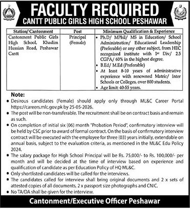 Cantt Public Girls High School Peshawar Job 2026 – Army Public School & College Paksitan Jobs 2026 — original advertisement