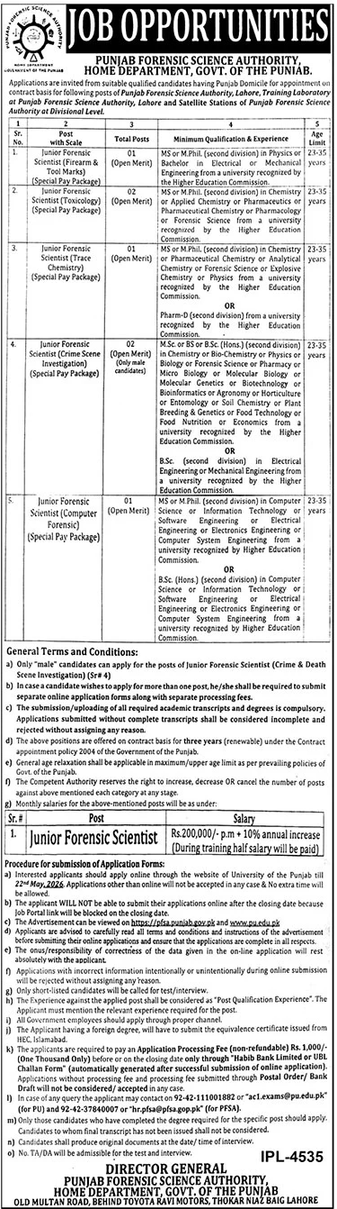 Home Department Lahore Job 2026 – Home Department Punjab Jobs 2026 — original advertisement