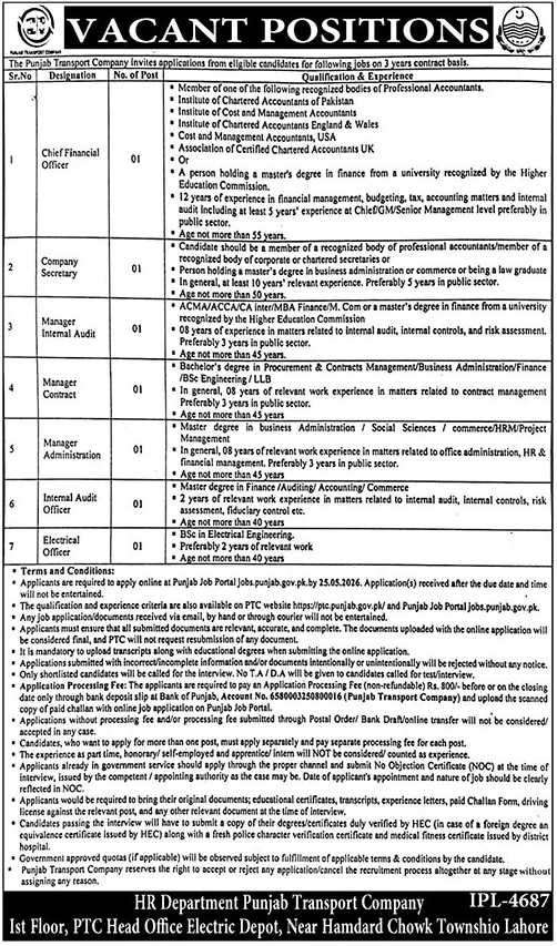 Punjab Transport Company PTC Lahore Jobs 2026 – Private Company Jobs 2026 — original advertisement