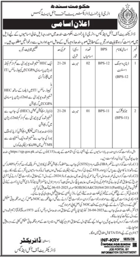 Directorate Of Oil & Gas Energy Department Sindh Jobs 2026 – Energy Department Karachi Sindh Jobs 2026 — original advertisement