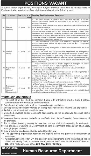 Public Sector Organization Peshawar Jobs 2026 Jobs 2026 — original advertisement