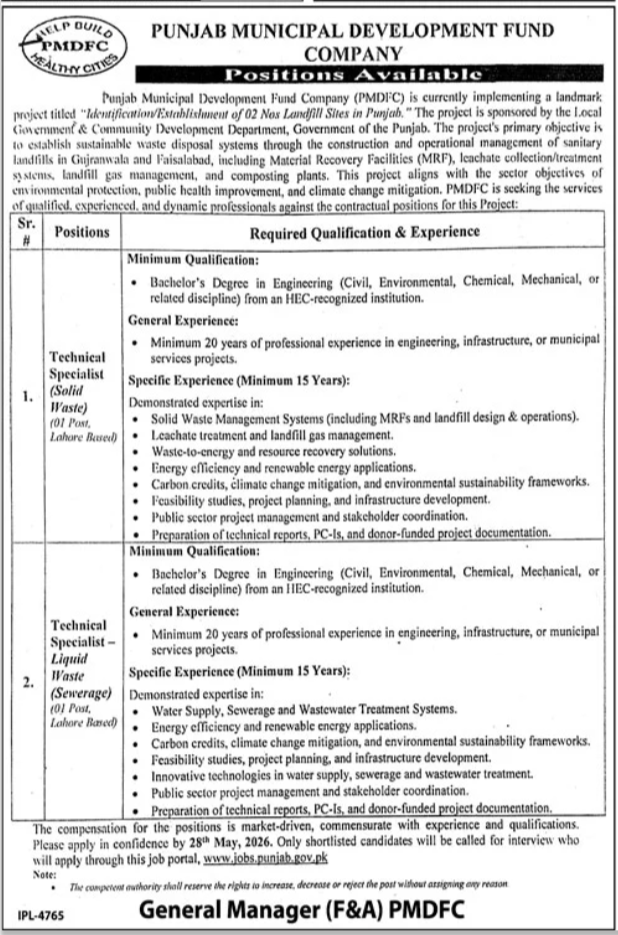 Punjab Municipal Development Fund Company PMDFC Jobs 2026 Jobs 2026 — original advertisement