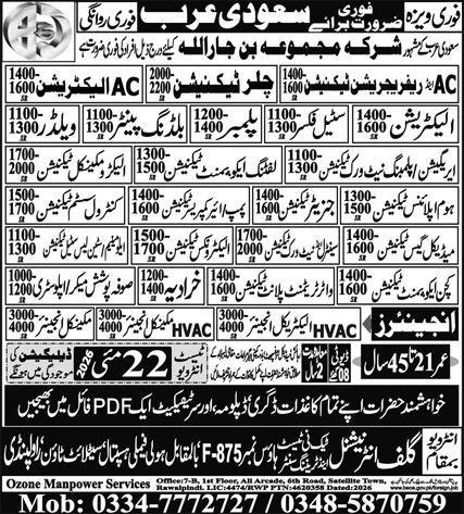 Plumbing Network Technician & Stainless Steel Technician Job – Gulf Job Hunts Manpower Services Jobs 2026 — original advertisement
