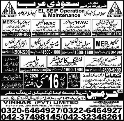 Civil Multi Technician & Pest Control Technician Jobs 2026 – Harmain Trade Test & Technical Training Center Jobs 2026 — original advertisement