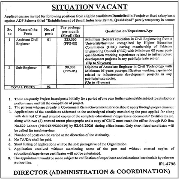 Punjab Small Industries Corporation Quaidabad Jobs 2026 – Private Company Jobs 2026 — original advertisement