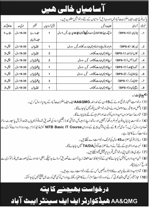 FF Center Abbottabad Khyber Pakhtunkhwa Jobs 2026 – Pakistan Army Jobs 2026 — original advertisement