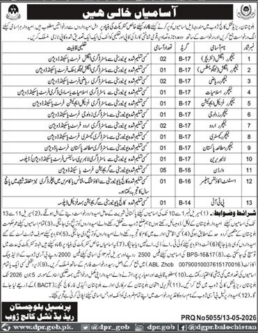 Balochistan Residential College Zhob Balochistan Jobs 2026 Jobs 2026 — original advertisement