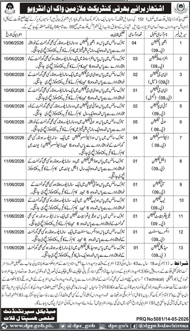 District Headquarter Hospital DHQ Kalat Jobs 2026 – Pakistan Army Jobs 2026 — original advertisement