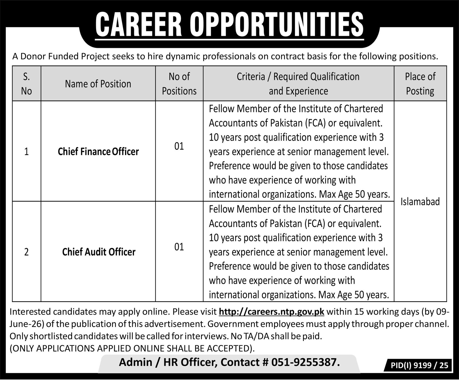 Donor Funded Project Islamabad Jobs 2026 – Public Sector Organization Jobs 2026 — original advertisement