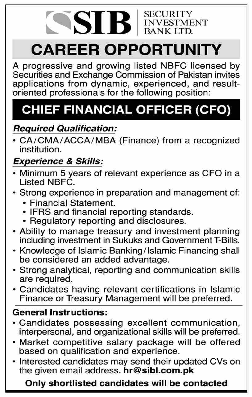 Security Investment Bank Limited SIBL Jobs 2026 – Punjab Employees Social Security Institution (PESSI) Jobs 2026 — original advertisement