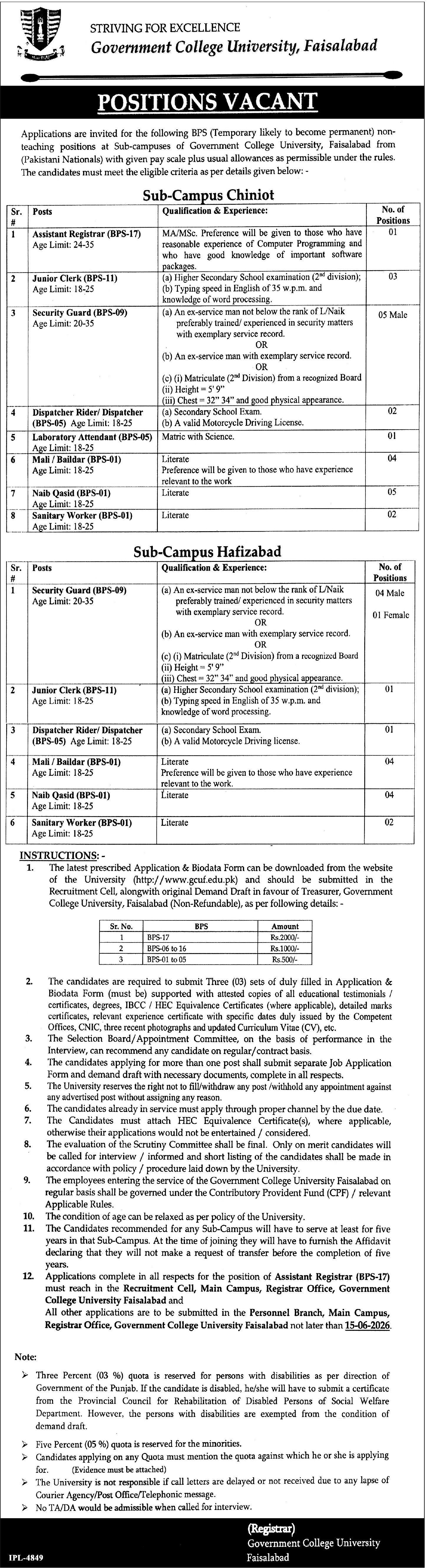 Government College University Faisalabad Jobs 2026 Jobs 2026 — original advertisement