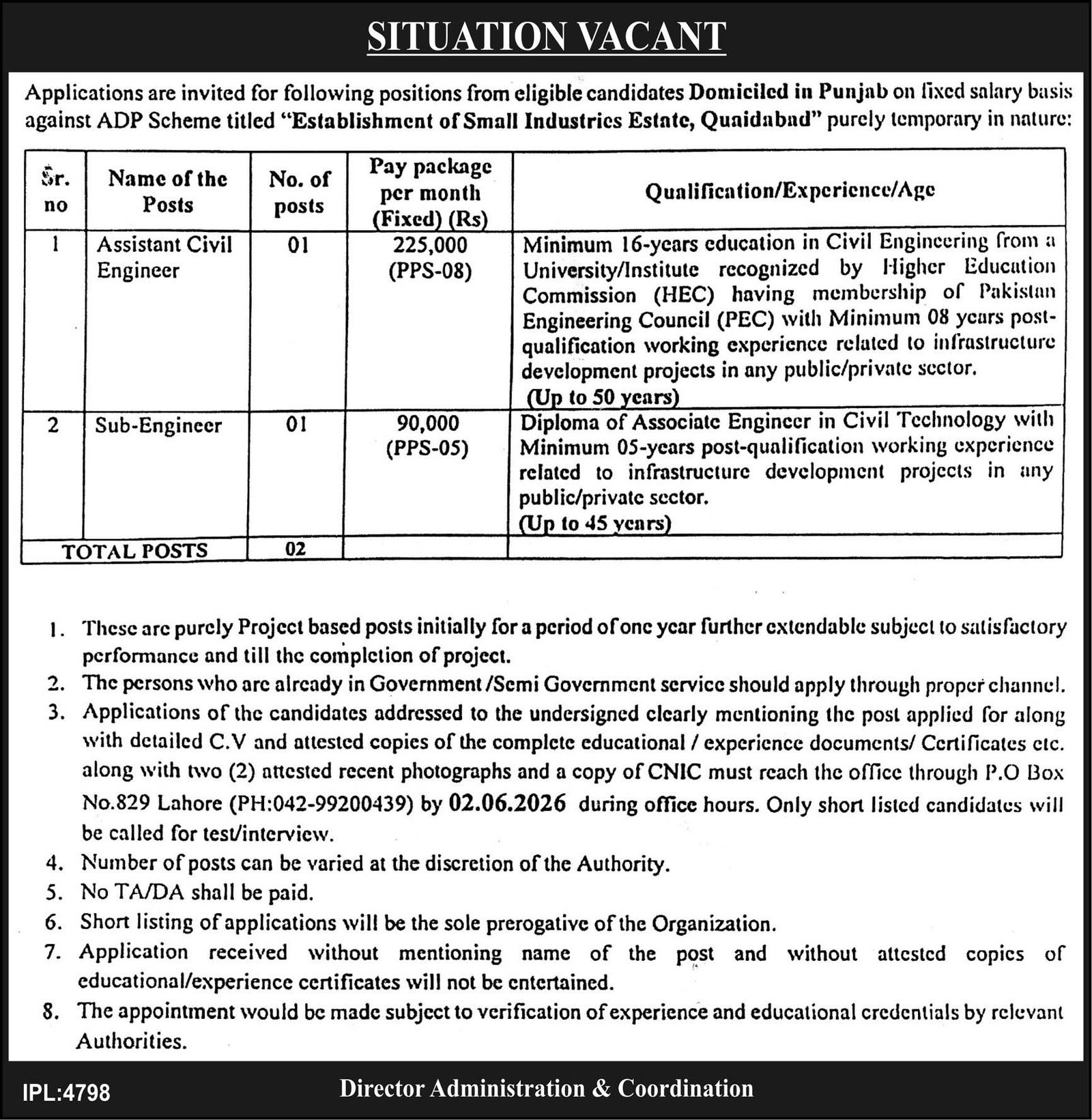 Government Department Karachi Jobs 2026 – Public Sector Organization Jobs 2026 — original advertisement