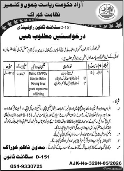 Food Department azad Jammu & Kashmir Jobs 2026 – Food Department Azad & Jammu Kashmir AJK Jobs 2026 — original advertisement