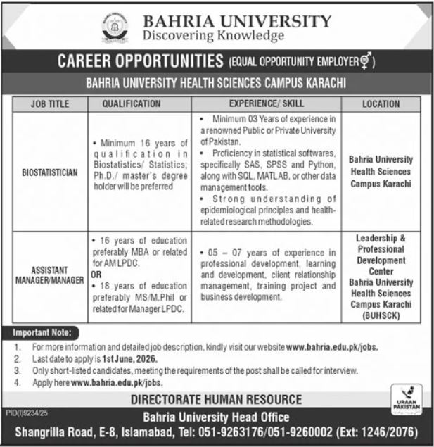 Bahria University Islamabad Jobs 2026 Jobs 2026 — original advertisement