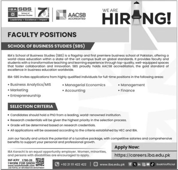 Institute Of Business Administration IBA Jobs 2026 – IBA Karachi Jobs 2026 — original advertisement