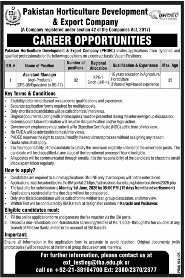 Pakistan Horticulture Development & Export Jobs 2026 – Private Company Jobs 2026 — original advertisement