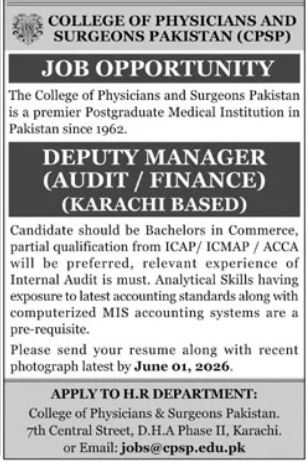 College Of Physicians And Surgeons Pakistan Karachi Job 2026 Jobs 2026 — original advertisement