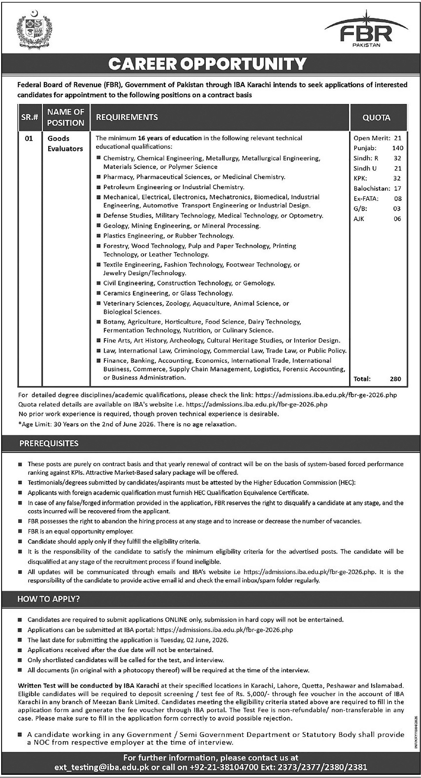 Federal Board Of Revenue FBR Islamabad Jobs 2026 Jobs 2026 — original advertisement