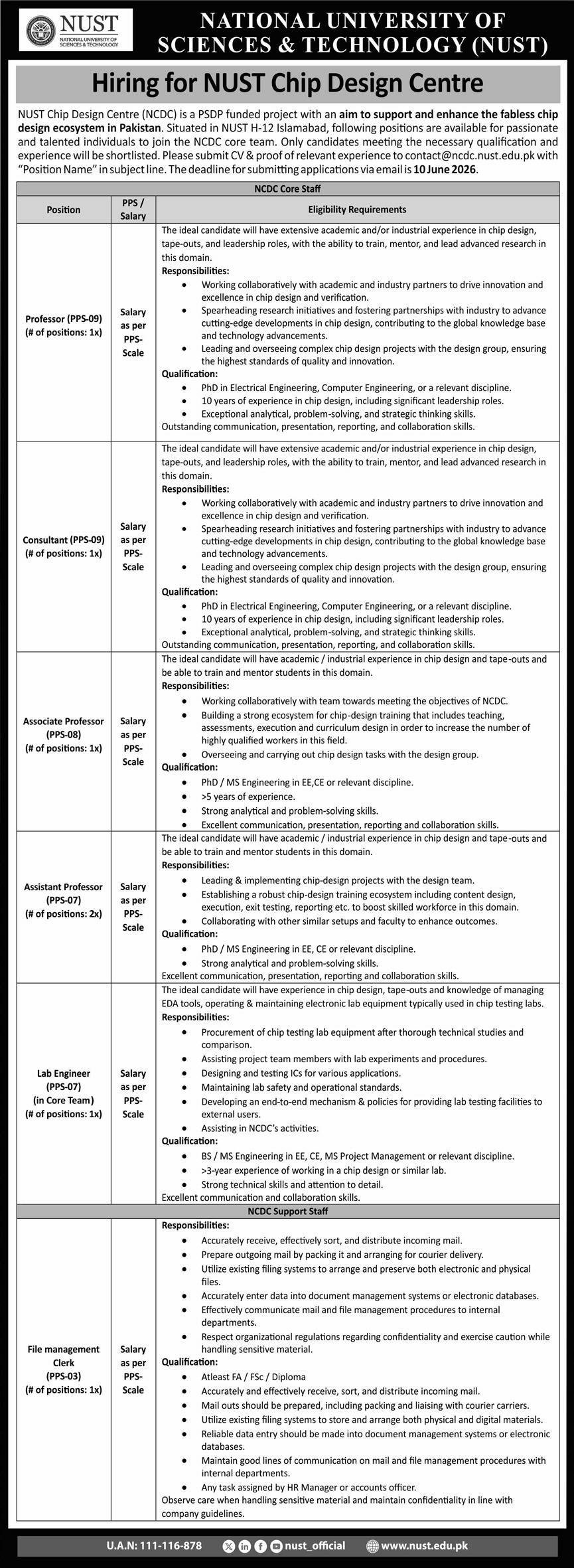 National University of Sciences & Technology Nust Jobs 2026 – National University of Science & Technology Islamabad Jobs 2026 — original advertisement