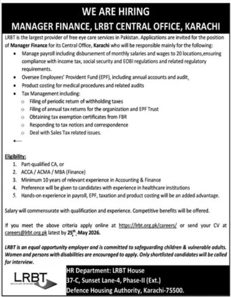 LRBT Tertiary Teaching Eye Hospital Karachi Jobs 2026 – LRBT Tertiary Eye Teaching  Hospital Jobs 2026 — original advertisement