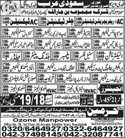 HVAC Electrical Engineer And AC Technician Jobs saudia Arabi – Harmain Trade Test & Technical Training Center Jobs 2026 — original advertisement
