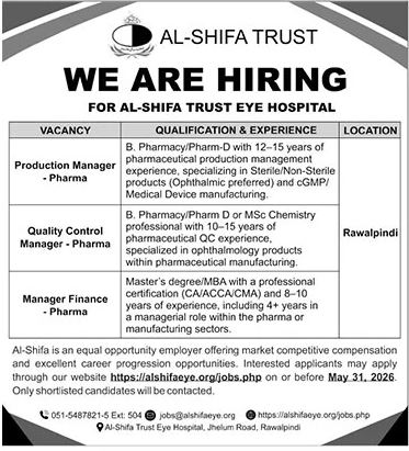 Al Shifa Trust Eye Hospital Jobs 2026 – Al-Shifa Trust Eye Hospital Rawalpindi Pakistan Jobs 2026 — original advertisement