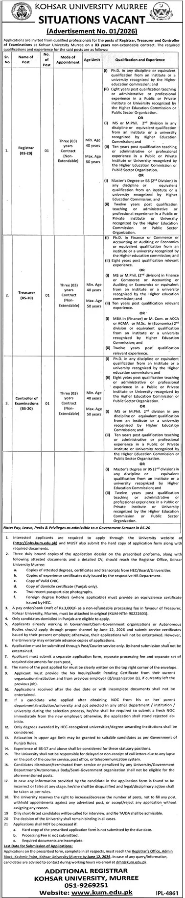 Kohsar University Murree Jobs 2026 Jobs 2026 — original advertisement