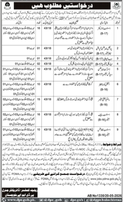 Provincial Disaster Management Authority PDMA Jobs – Provincial Disaster Management Authority PDMA Balochistan Jobs 2026 — original advertisement